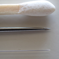 マッチ棒、縫い針、鍼灸用鍼の太さの比較
